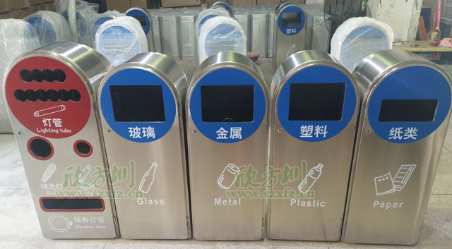 深圳市政垃圾強制分類(lèi)不銹鋼玻金塑紙垃圾桶廠(chǎng)家批量趕貨
