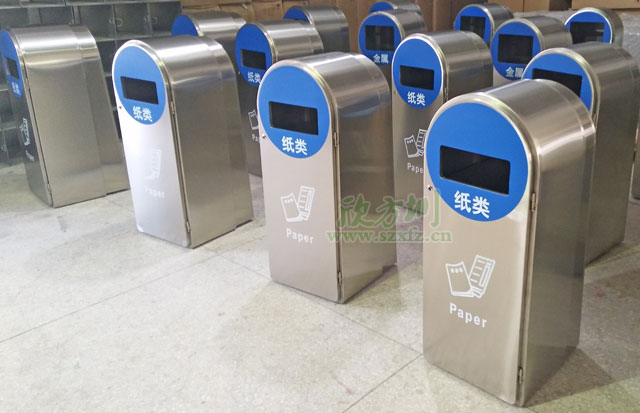 深圳市政垃圾強制分類(lèi)不銹鋼玻金塑紙垃圾桶廠(chǎng)家批量趕貨