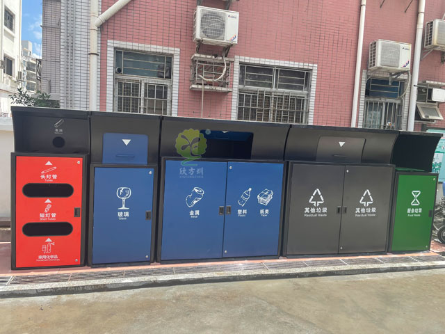 深圳坪山小區垃圾集中分類(lèi)投放點(diǎn)4.0收集站不銹鋼桶罩